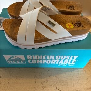 Reef Women's White Cork Platform Crossover Sandals